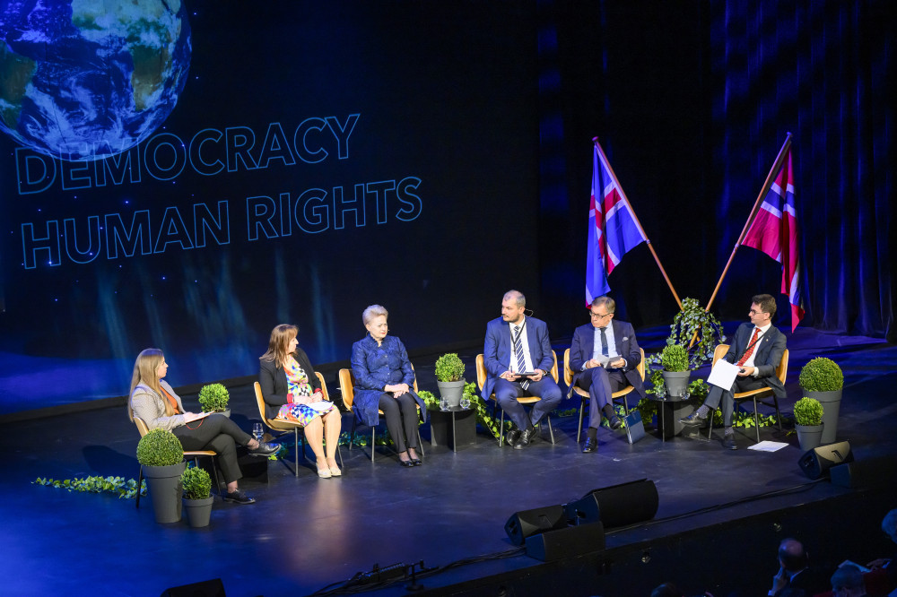 From left: Alice Berholtz, Vice Chair of the Council of Europe Advisory Council of Youth, Gunn Marit Helgesen, President of the Norwegian Association of Local and Regional Authorities, Dalia Grybauskaite, Lithuanian politician and fmr. president of Lithuan