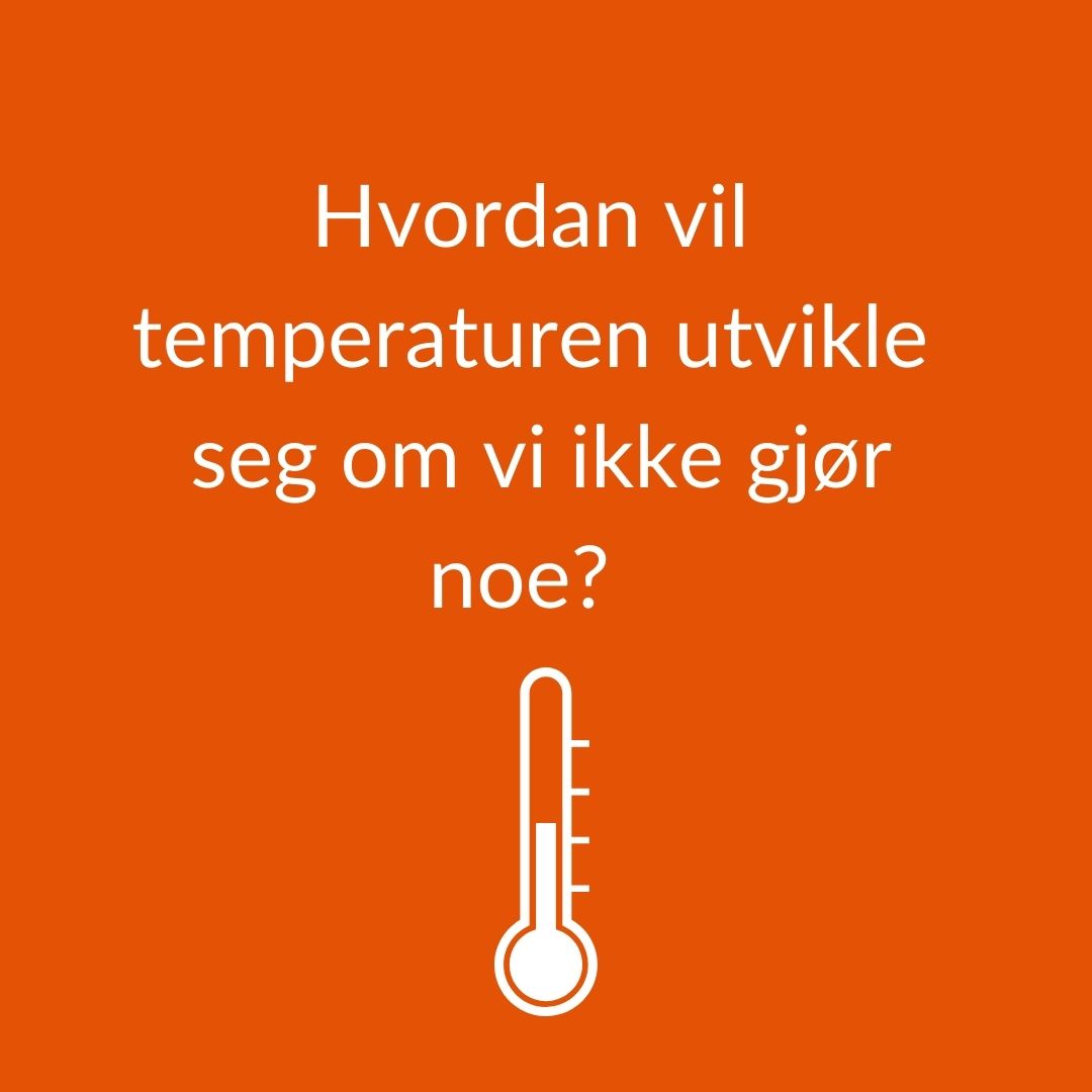Illustrasjon av et termometer, og teksten Hvordan vil temperaturen uvikle seg om vi ikke gjør noe? 