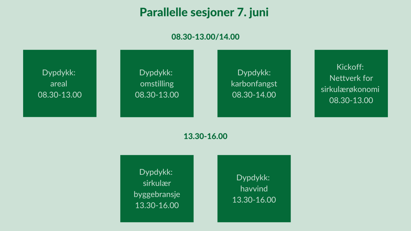 Oversikt over parallelle sesjoner. Samme info som under. 